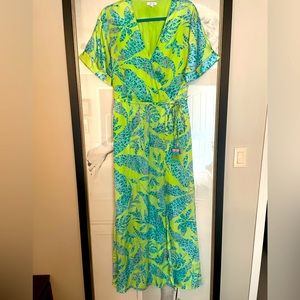 BTFL-Life Long Satin Maxi Dress Green & Turquoise Leopard Size Small